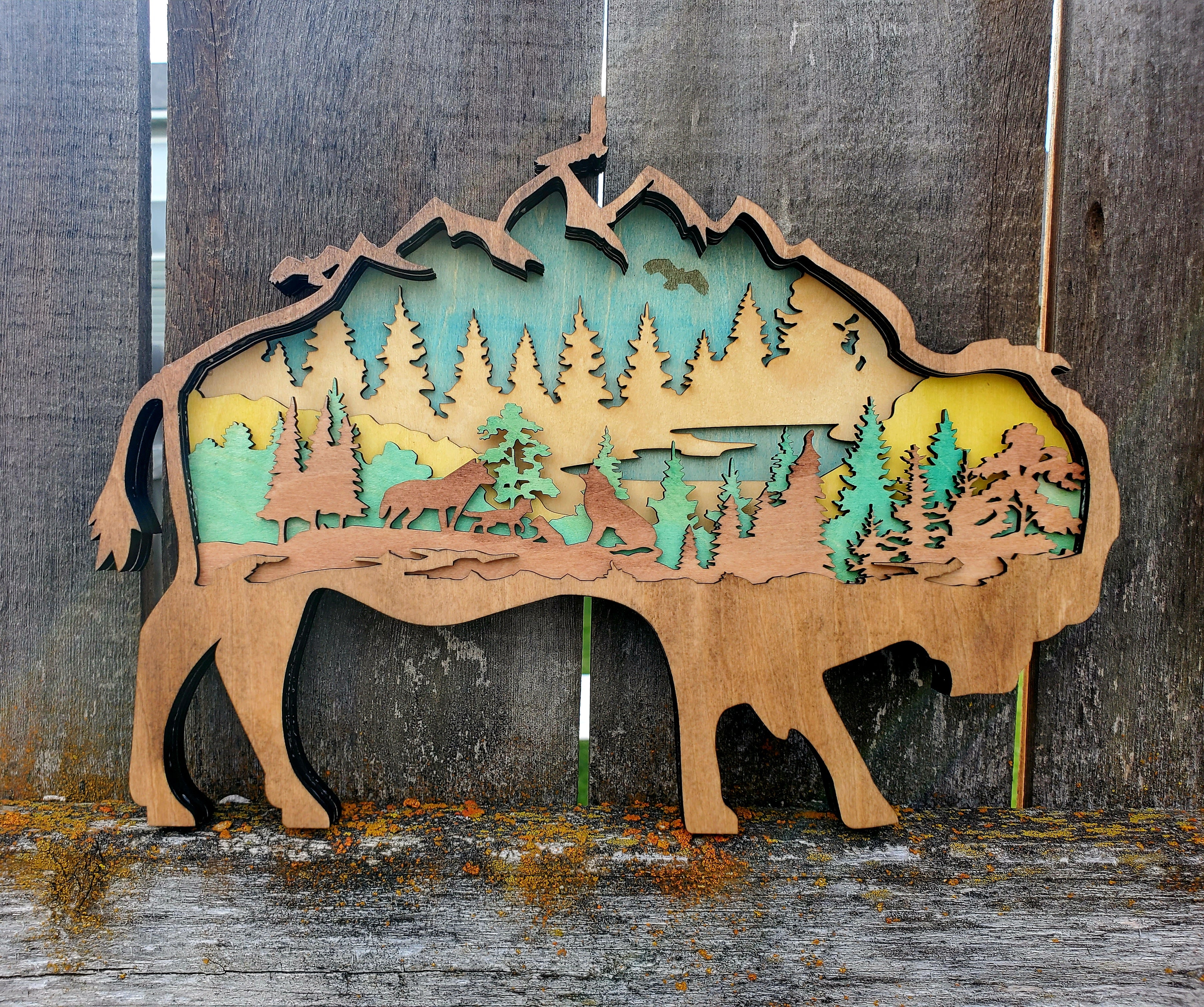 Bison Layered Wooden Art