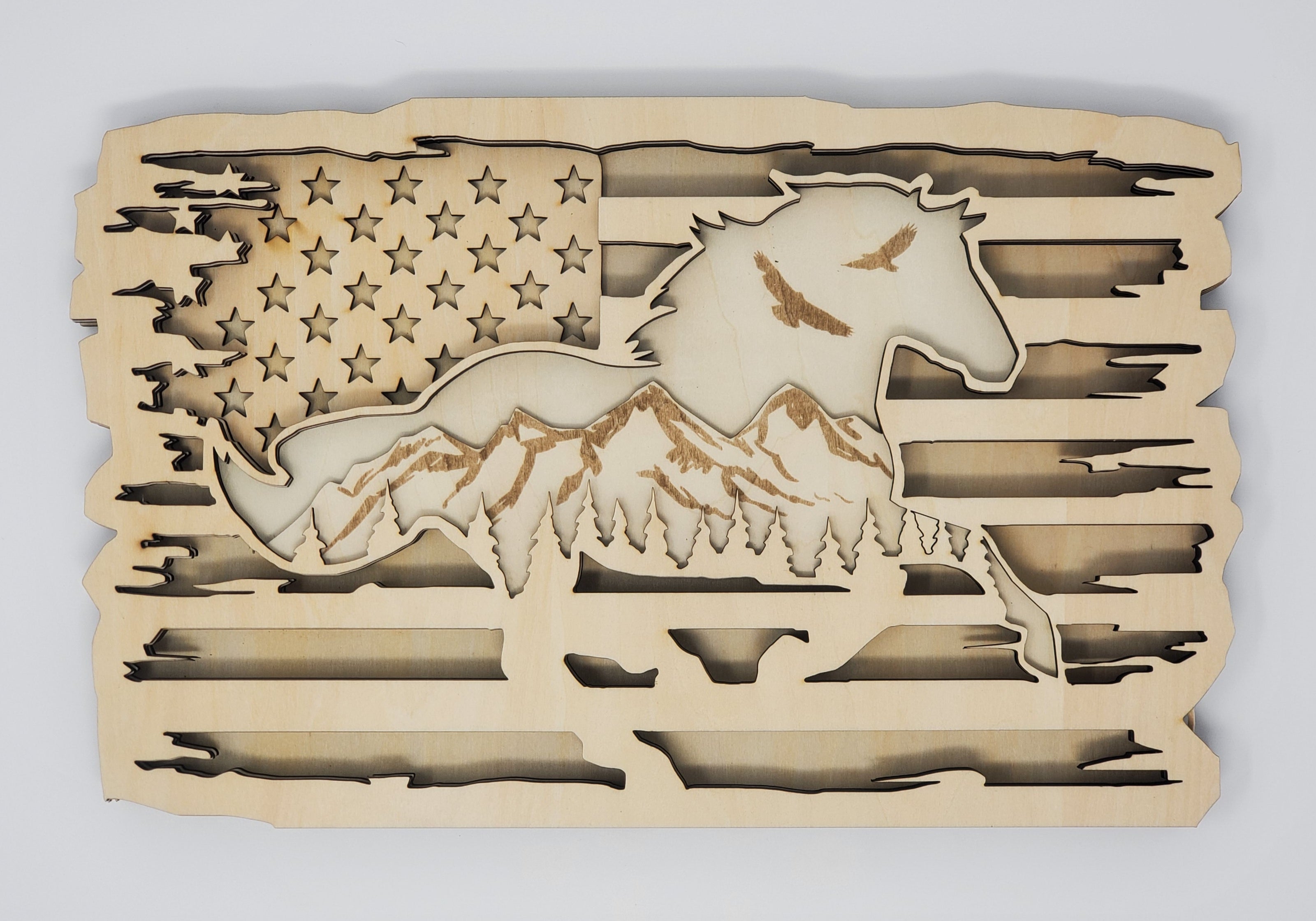 American Flag Horse Layered Wooden Art