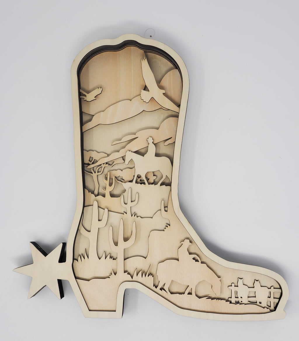 Cowboy Boot Layered Wooden Art