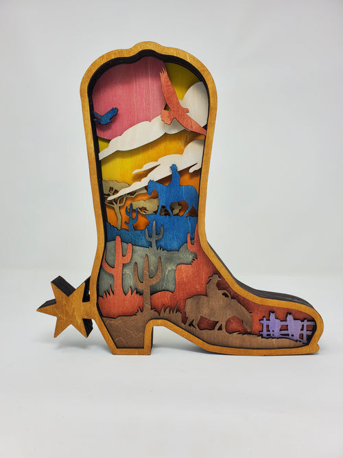 Cowboy Boot Layered Wooden Art
