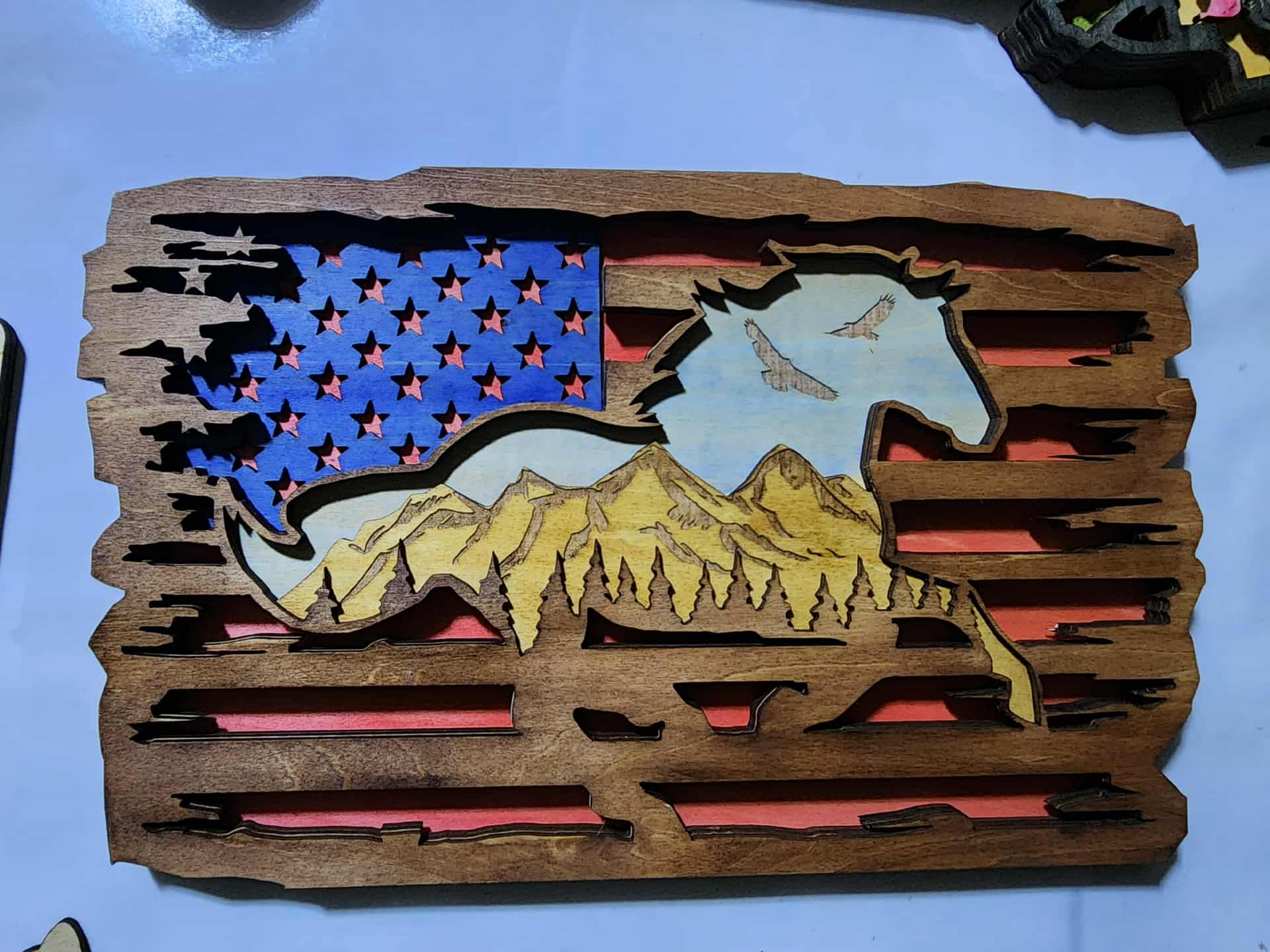 American Flag Horse Layered Wooden Art