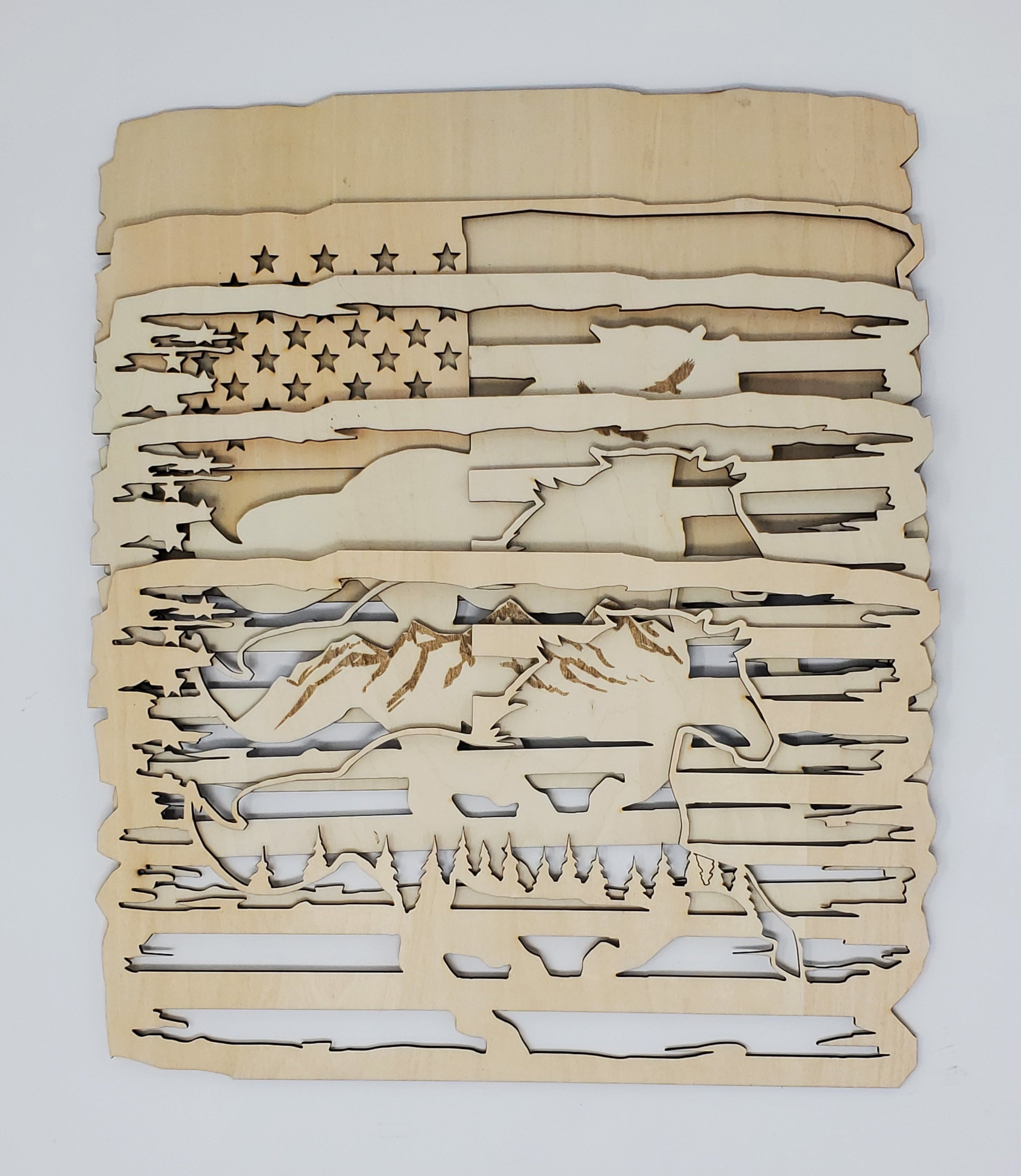 American Flag Horse Layered Wooden Art