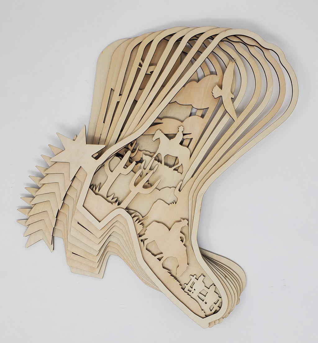 Cowboy Boot Layered Wooden Art